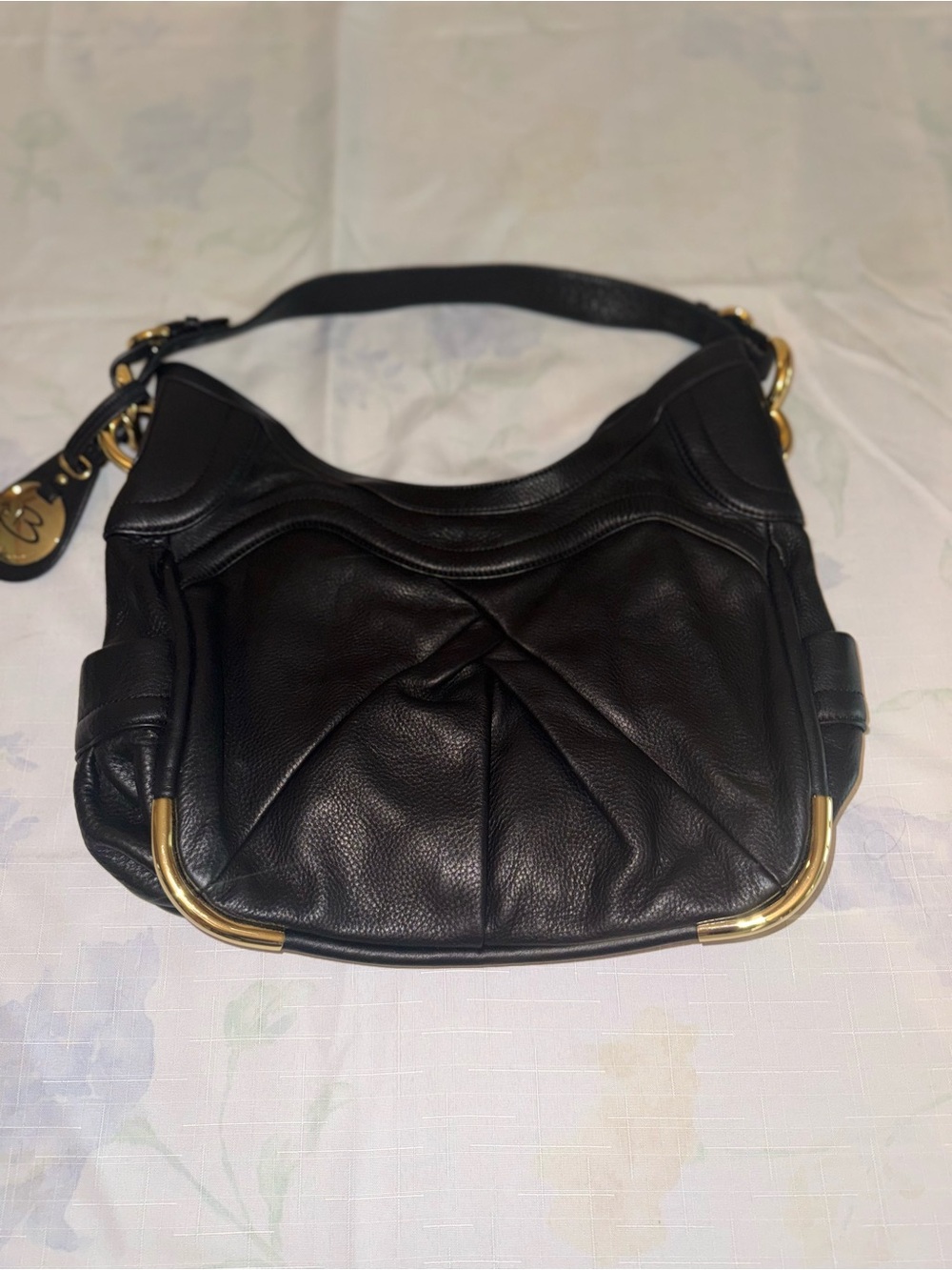 b. makowsky (NWOT) Black Leather Shoulder Bag with Gold Hardware Accents